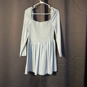 Blue midi. Long sleeve off the shoulder dress